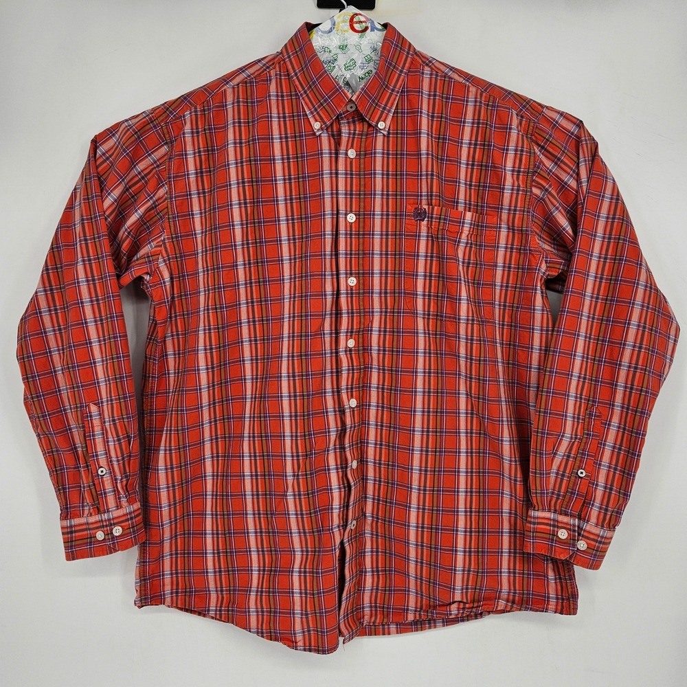 Cinch Shirt Mens Large Western Orange Plaid Button Down Cowboy Rodeo Long Sleeve